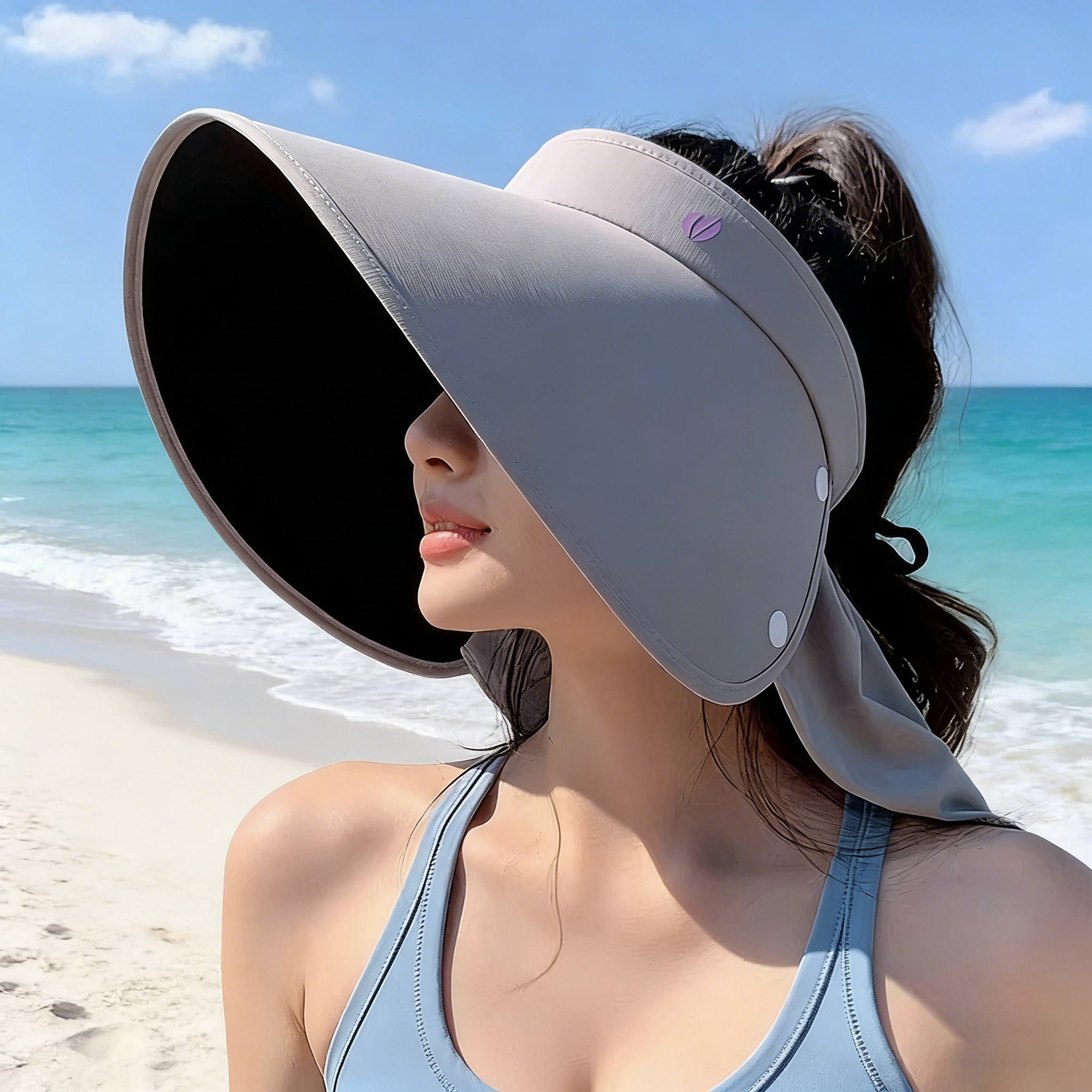 披肩防晒帽夏帽子女款2026新款黑胶防紫外线遮阳帽骑车护颈太阳帽