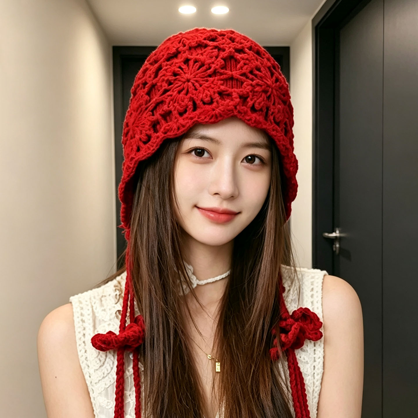 秋季女款手工钩织花朵保暖针织帽