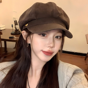 帽子女款2026新款麂皮绒八角帽秋冬季复古百搭报童帽显脸小贝雷帽