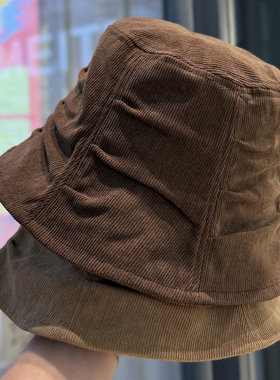 韩版复古褶皱灯芯绒渔夫帽子女2026新款春夏季百搭显脸小遮阳盆帽