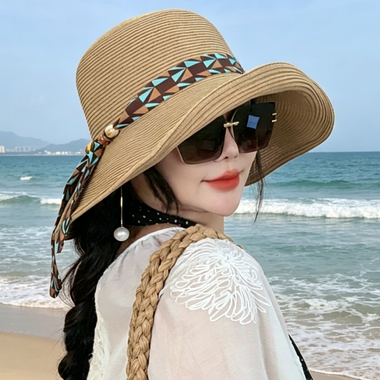 夏季草编渔夫帽女大檐防晒