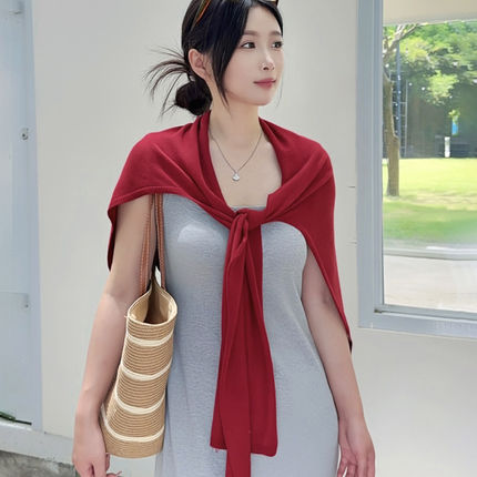 高品质纯色百搭护颈围巾夏季女款2026新款空调房披肩外搭针织坎肩