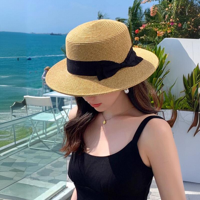 平顶草帽女韩版草编防晒帽2026新款夏季遮阳帽子海边度假太阳帽潮