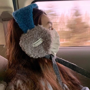 韩系ins毛绒耳罩女2025秋冬季 户外骑车系带防风耳套护耳保暖 新款