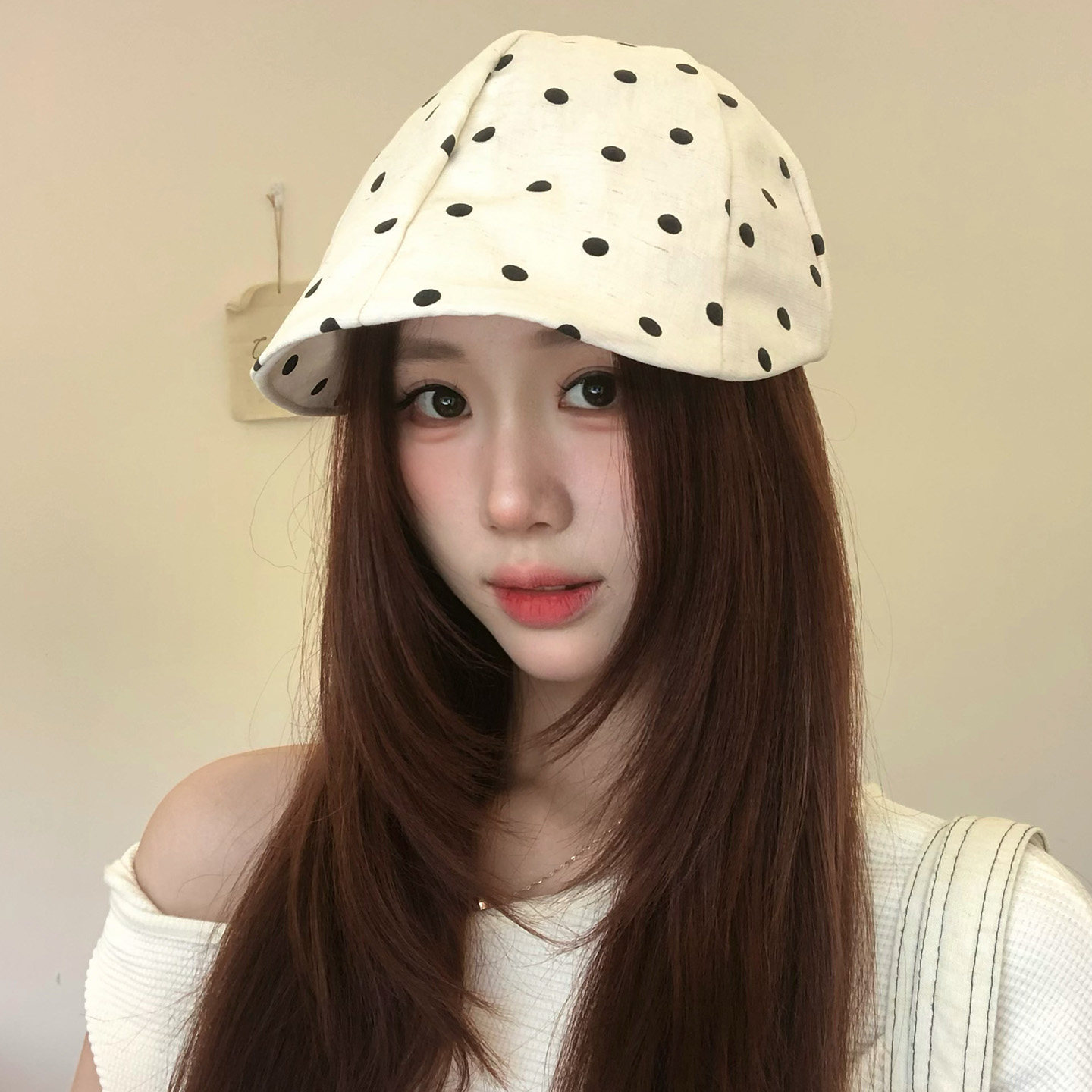 韩系复古波点夏季女前进帽百搭