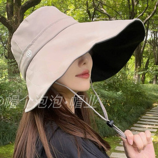 新款全顶雾面黑胶防晒帽夏女士大檐防晒渔夫帽女户外遮阳帽大帽檐
