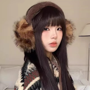 可爱棕色耳罩子女毛绒氛围感耳包东北冬季加厚保暖防风护耳耳套潮