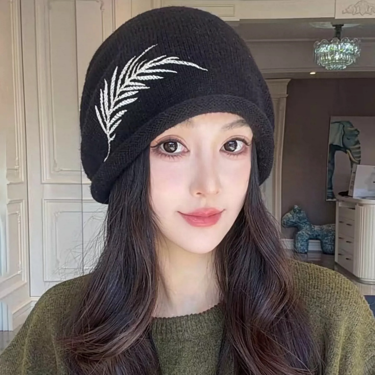 冬季女款保暖护耳堆堆帽显脸小