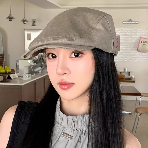 日系简约复古纯色反戴前进帽子女