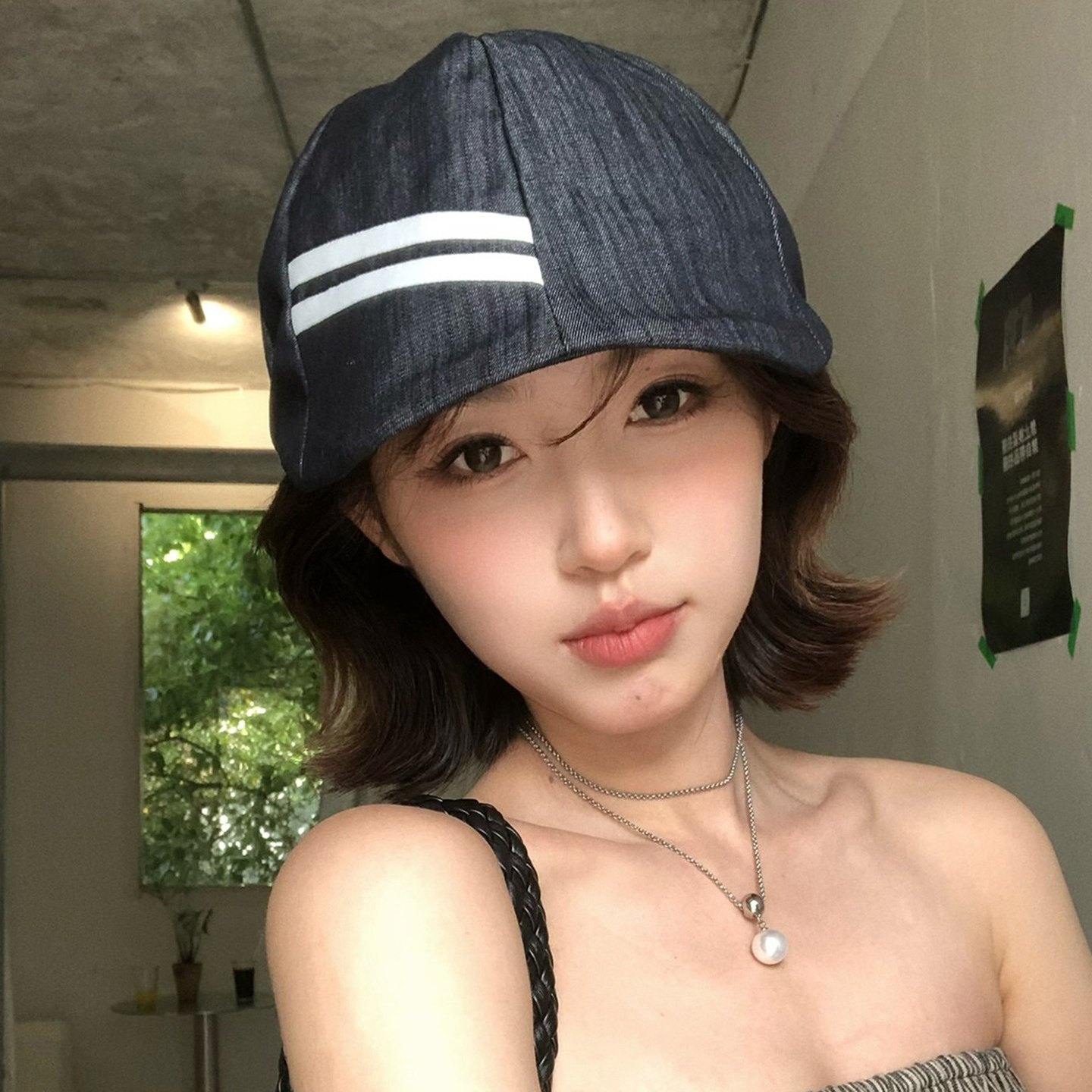 夏季女条纹防晒显脸小棒球帽