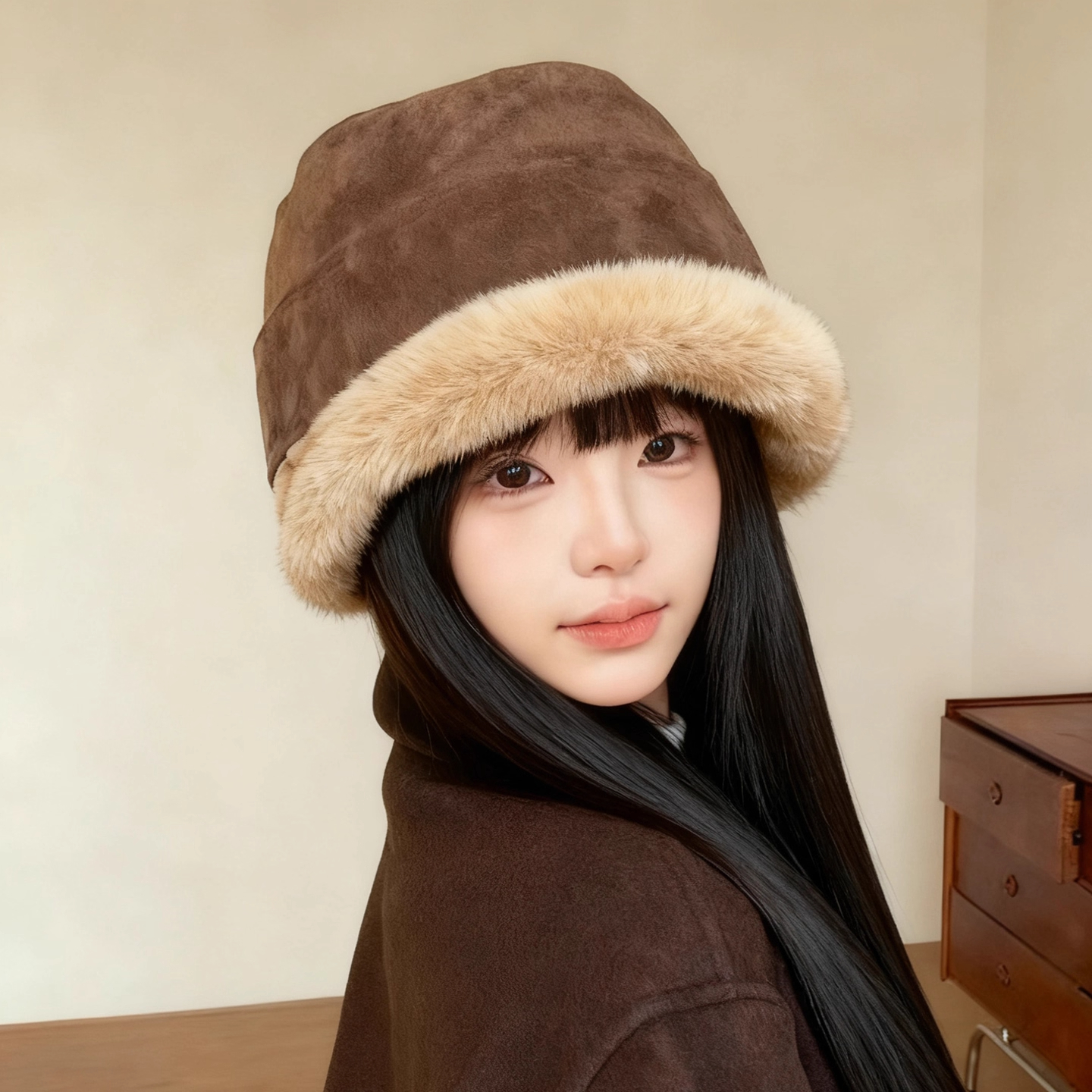 2025新款麂皮绒加厚护耳渔夫帽女