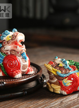 麒麟金蟾陶瓷手工禅意风招财摆件