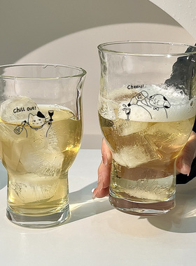 高颜值宽口果茶杯玻璃杯大容量冰咖啡杯啤酒杯苏打气泡水杯饮料杯