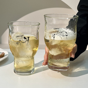 高颜值宽口果茶杯玻璃杯大容量冰咖啡杯啤酒杯苏打气泡水杯饮料杯