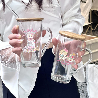 ins带把手玻璃吸管杯高颜值