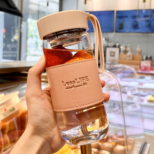 韩版小清新玻璃杯带茶隔便携