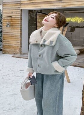 蓝色双面穿羊羔毛外套女冬季新款设计感加厚保暖皮毛一体上衣