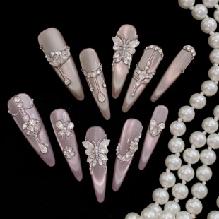 【闪翅霞光】施华洛锆石纯手工猫眼穿戴甲高级感气质显白重工温柔