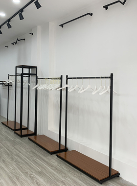 铁艺黑色落地式侧挂童装店挂衣架婚纱架男女服装店中岛货架展示架