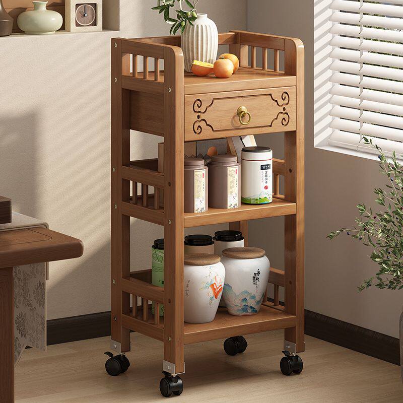 置物架可移动客厅落地式楠竹货架推车厨房收纳柜多层简易茶叶架子