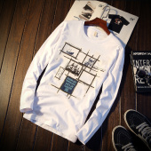 潮流男装 t恤纯棉圆领短袖 印花秋衣打底衫 长袖 上衣服 男士 秋季