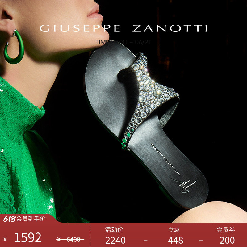 【臻选特惠】Giuseppe ZanottiGZ女士春夏款水钻平底凉鞋拖鞋女鞋
