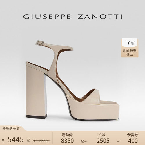 【新品特惠】Giuseppe ZanottiGZ女士方头一字带防水台粗高跟凉鞋