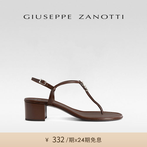 【24期免息】Giuseppe ZanottiGZ女士粗跟水钻夹趾凉鞋