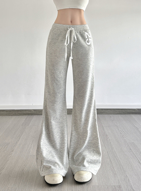 HEYOUNGIRL运动风数字印花系带设计灰色休闲裤慵懒百搭直筒卫裤女