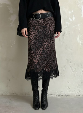 HEYOUNGIRL异域辣妹蕾丝拼接豹纹低腰包臀裙复古小众百搭显瘦半裙