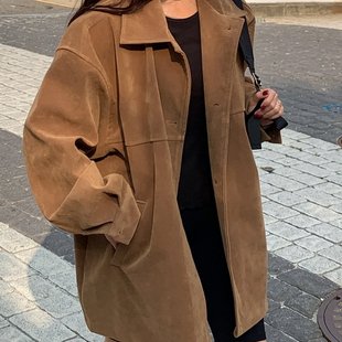 有货 麂皮绒外套女 chic韩国秋冬时髦小众设计感翻领宽松百搭长袖