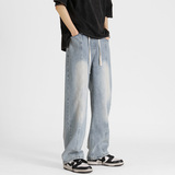 复古高街美式百搭阔腿宽松直筒牛仔裤8BK420-P50控78，男装牛仔裤，星座515