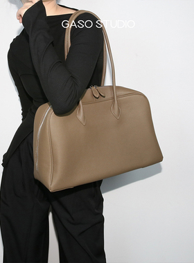 GASO单肩腋下托特包真皮波士顿包大容量电脑通勤包牛皮高级感红色