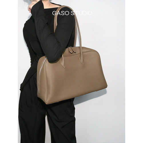 法式小众头层牛皮托特波士顿包女