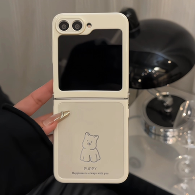 适用三星GalaxyZFLIP6折叠奶油手机壳Galaxy新款防摔ZFLIP5折叠屏保护套ZFLIP4/3超薄全包线条西高地