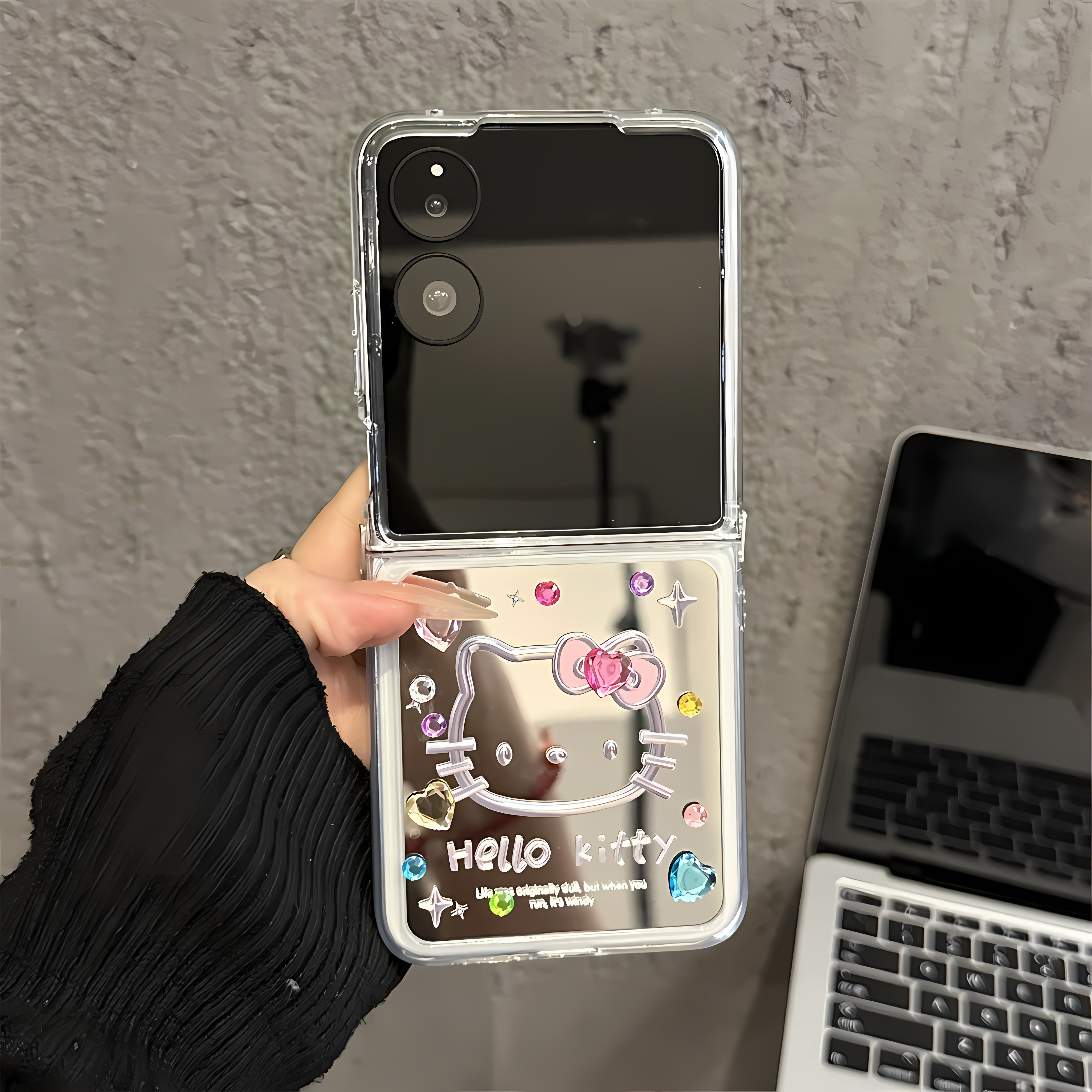 适用于小米mixflip折叠镜面手机壳小米女新款防摔全包折叠屏mix翻盖小众高级感flip保护套金属线条kt猫