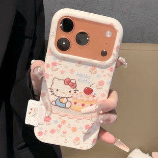 软萌蛋糕Kitty适用苹果17promax皮纹TPU手机壳iphone16可爱小米17全包卡通vivo红米k80保护套防摔华为mate70