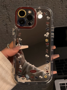 复古花框适用苹果16pro手机壳iphone15ins风小众创意小米vivo红米k70镜面奶油保护套30防摔华为mate