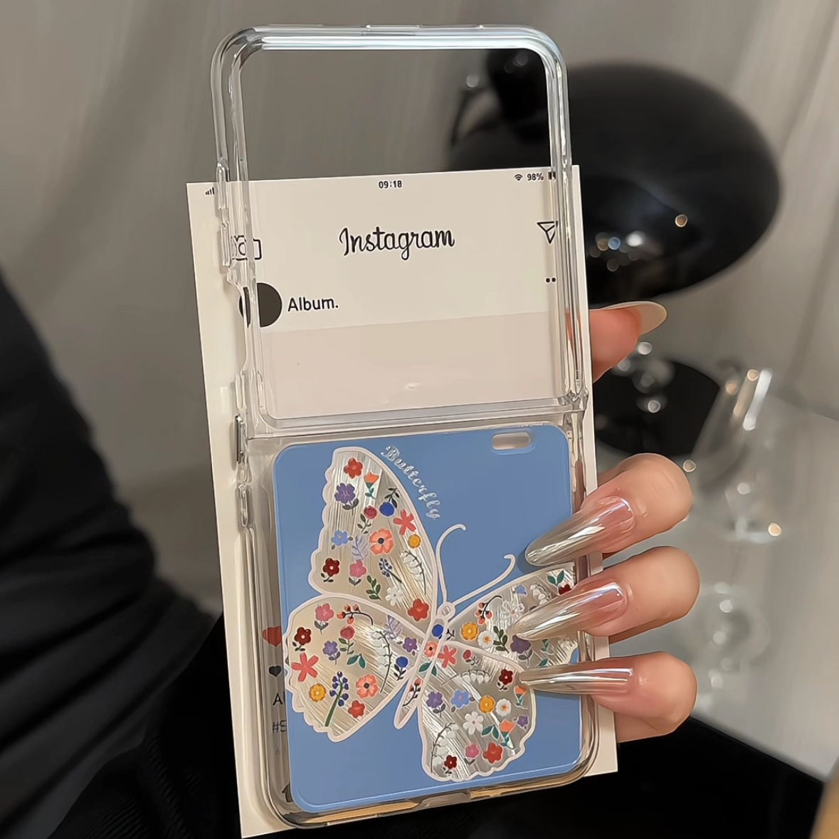 适用华为荣耀MagicVflip羽纱手机壳新款防摔折叠屏软壳vflip翻盖卡通保护套MagicVflip2透明超薄全包花朵蝴蝶