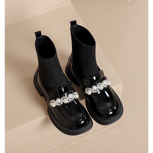 真皮厚底马丁靴女2025新款秋冬瘦瘦靴内增高袜靴乐福鞋小码33短靴