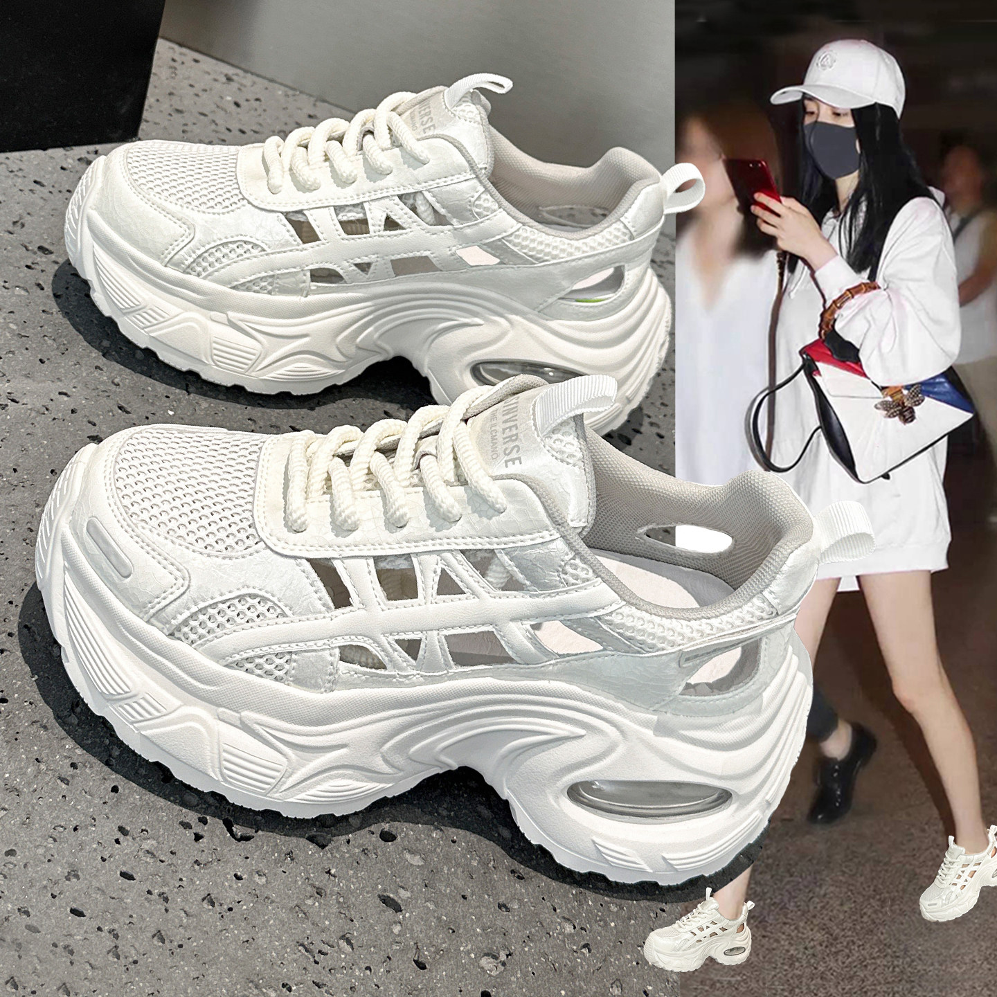 透气镂空厚底老爹鞋女2026夏季新款爆款增高气垫休闲包头运动凉鞋