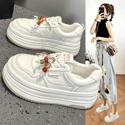 真皮小白鞋女厚底板鞋轻便运动鞋