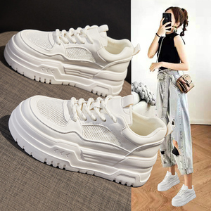 网鞋女透气网面小白鞋2025夏季新款爆款百搭厚底增高运动休闲板鞋