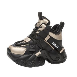 欧洲站厚底高帮老爹鞋女2025秋冬新款爆款加绒内增高运动休闲棉鞋