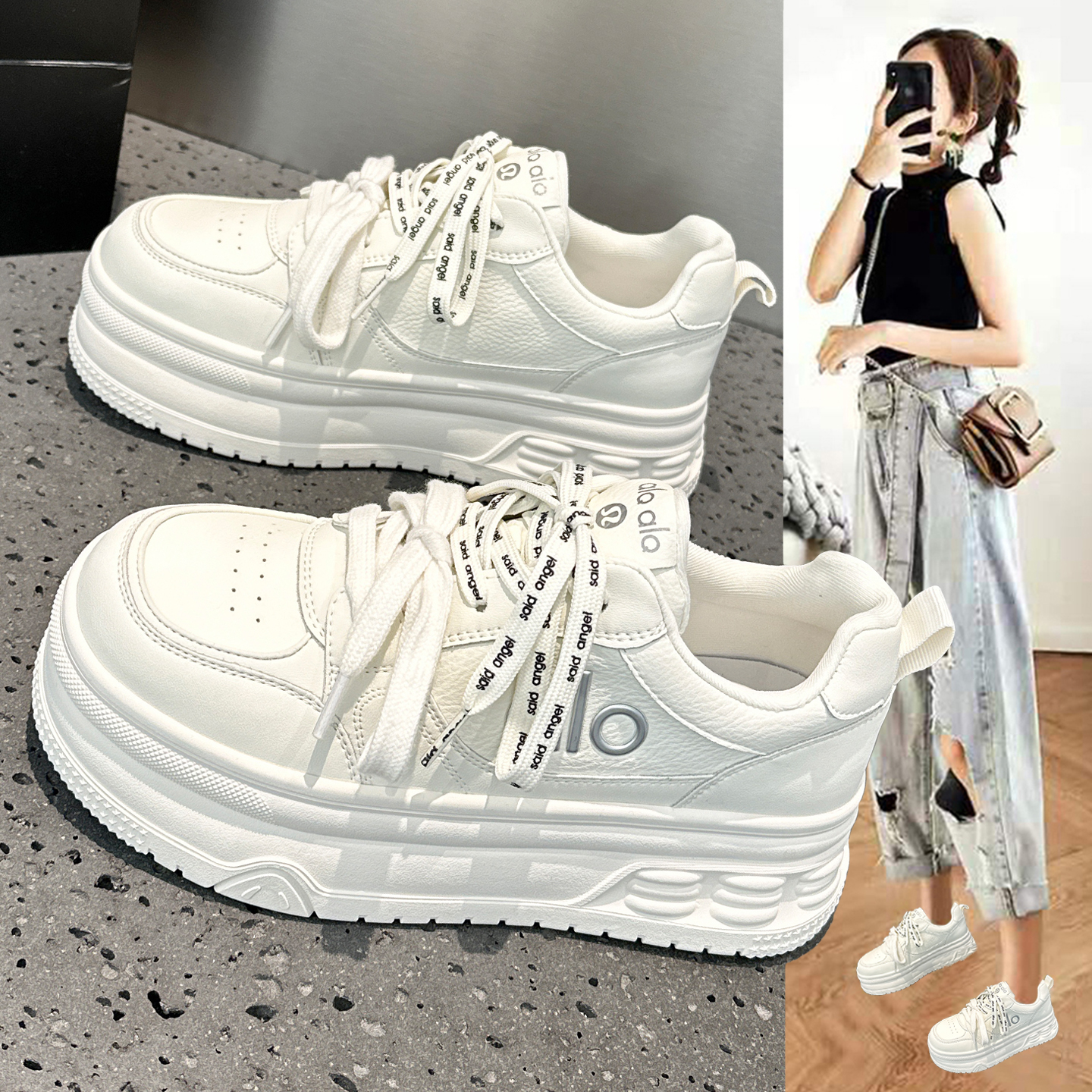 真皮加绒小白鞋女棉鞋厚底休闲鞋