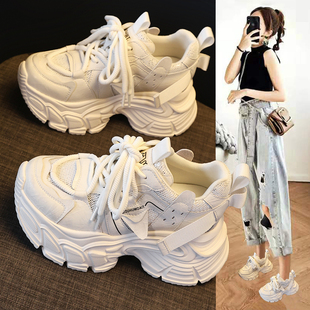 春季显脚小厚底老爹鞋女2026新款超火爆款内增高8cm运动休闲鞋子