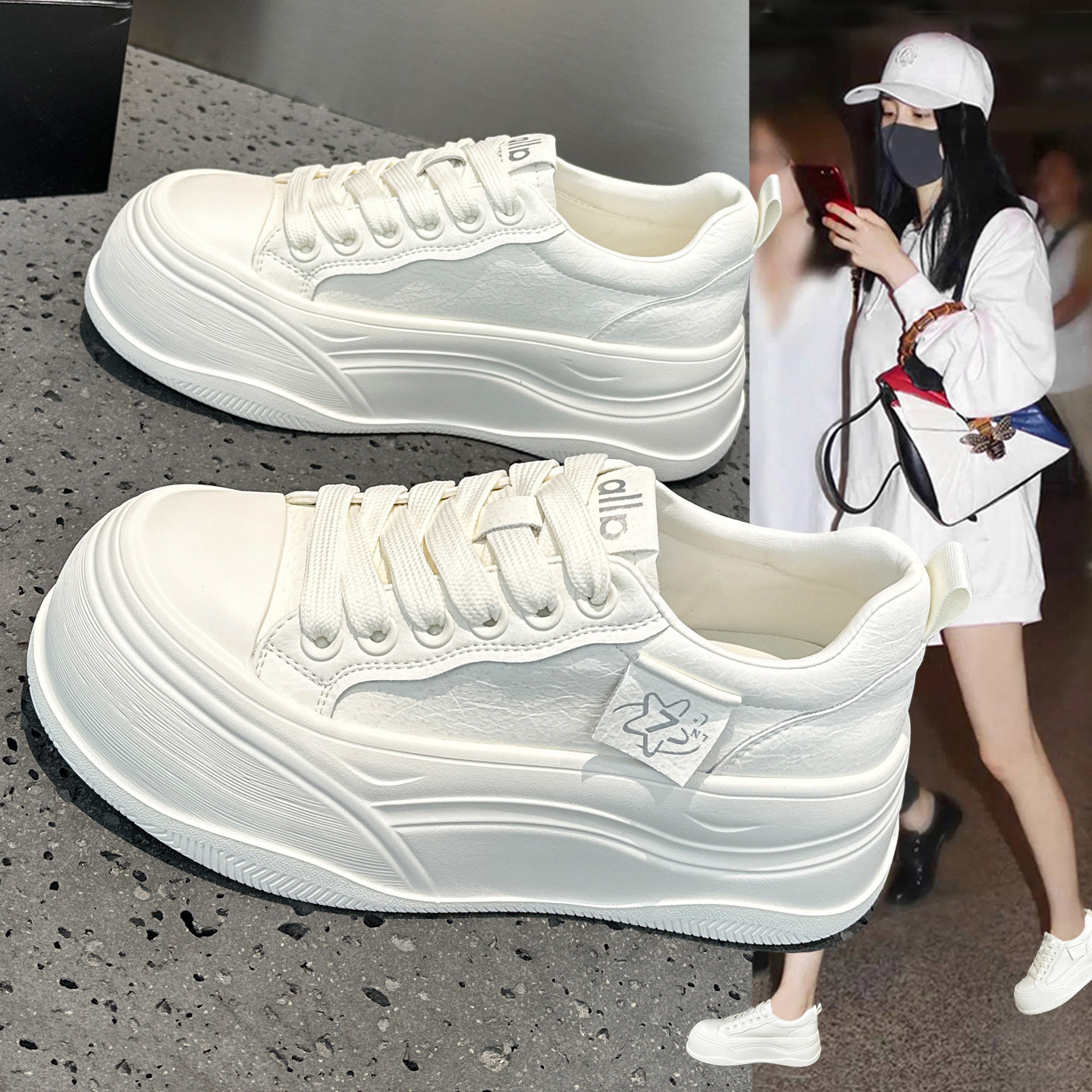 春季超火舒适小白鞋女款2026年新款爆款洋气百搭轻便厚底休闲板鞋