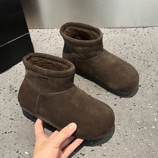 冬季保暖雪地靴女加绒加厚2025新款防滑平底高帮勃肯鞋软底小短靴