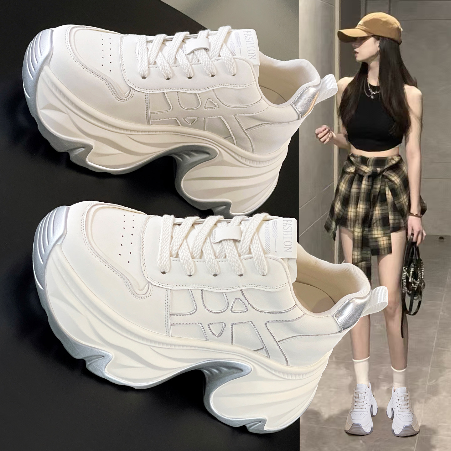 春季超火内增高小个子老爹鞋女款2026新款爆款时尚厚底10cm休闲鞋