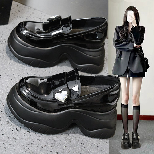 乐福鞋女英伦风小皮鞋厚底内增高